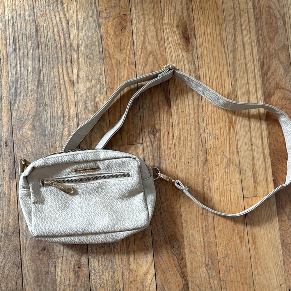 Rampage versatile neutral Cream ivory Crossbody belt Bag with gold accents